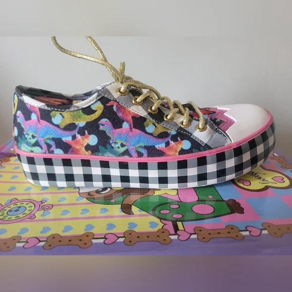 Irregular Choice Gingham Surprise Dino Sneakers, VGUC, Size 36 - Picture 8 of 12